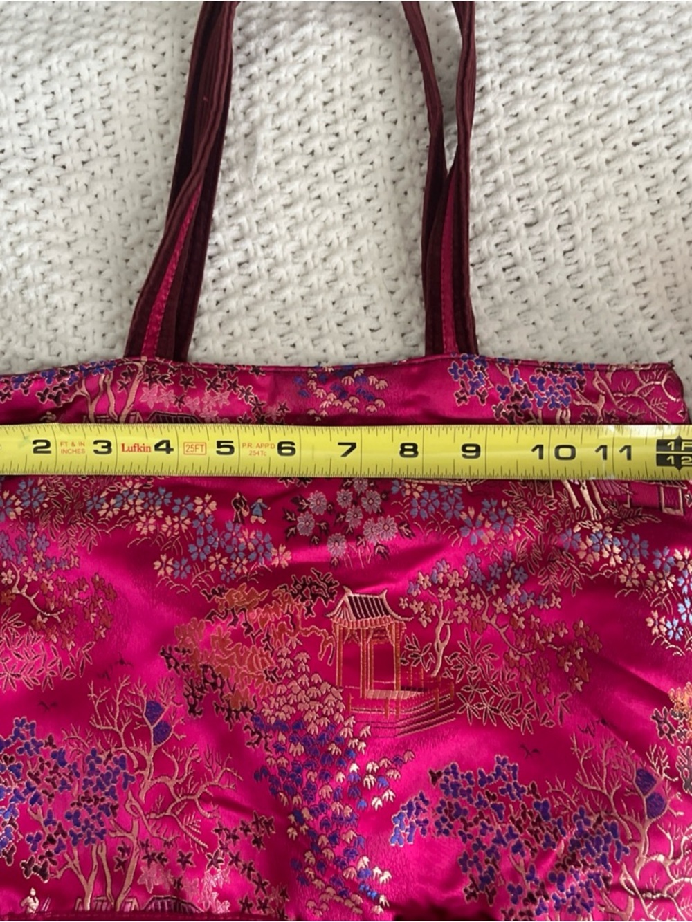 Old Navy Boho Bag Tote Pink Y2k Cotton Polyester Velvet Sateen Chinese Floral - Picture 14 of 16
